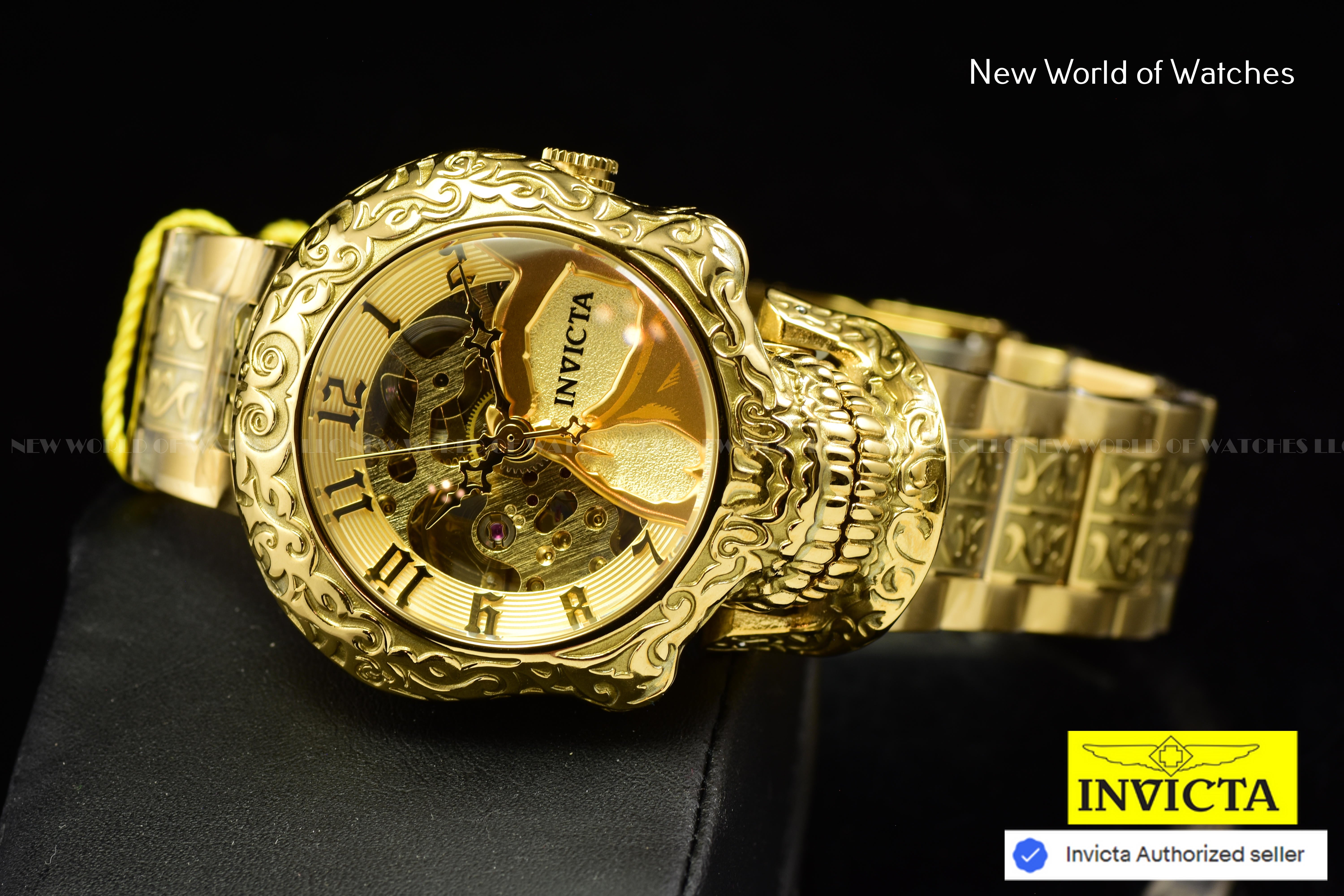 Rare Invicta Artist Skull Automatic Skeletonized Ladies Gold Watch 42773