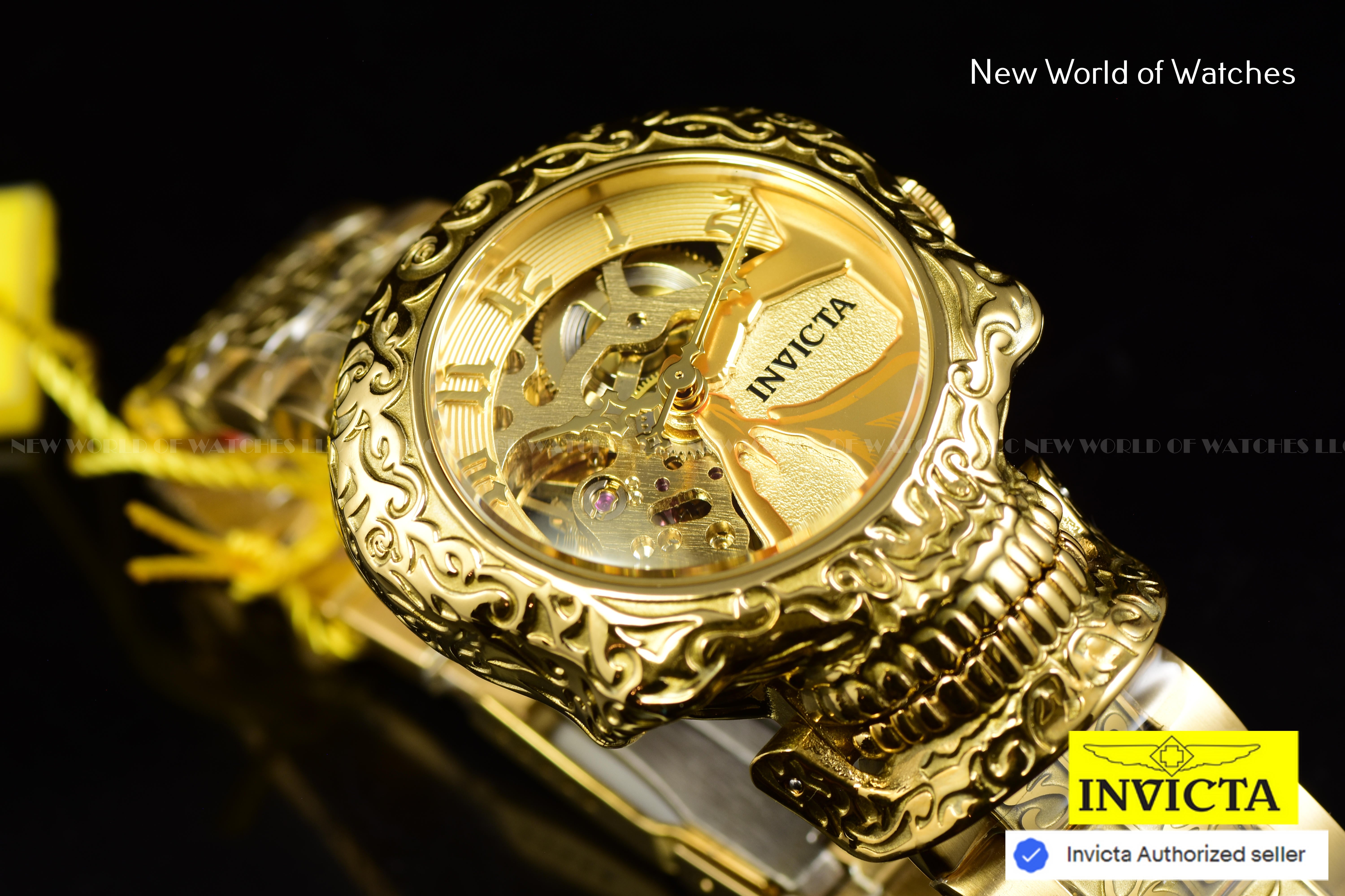 Rare Invicta Artist Skull Automatic Skeletonized Ladies Gold Watch 42773