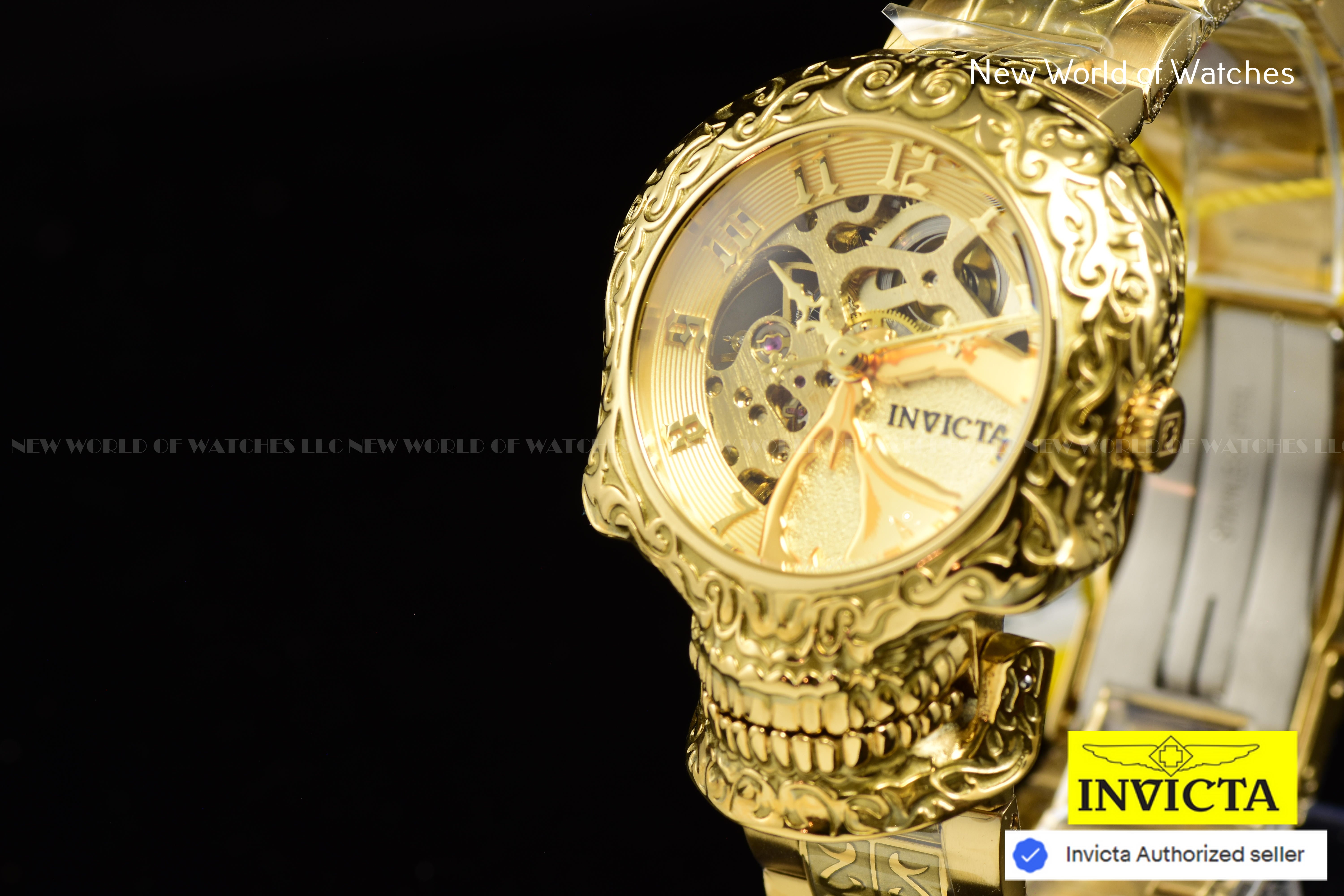 Rare Invicta Artist Skull Automatic Skeletonized Ladies Gold Watch 42773
